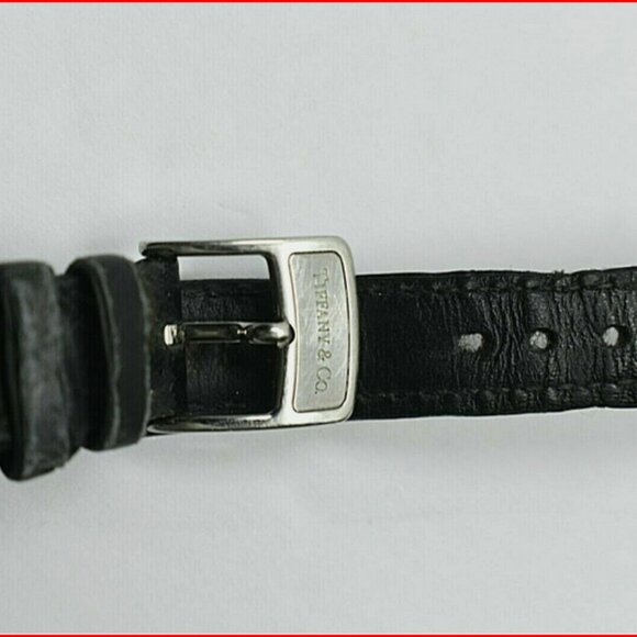 Tiffany &Co Atlas Mark Coupe Watch Resonator Date Silver &  Black Leather - Picture 6 of 10